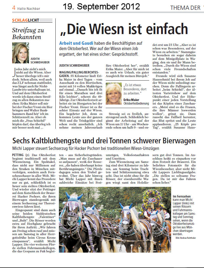 Chiemsee Nachrichten 2012 - Brauereir&ouml;sser vom Oktoberfest