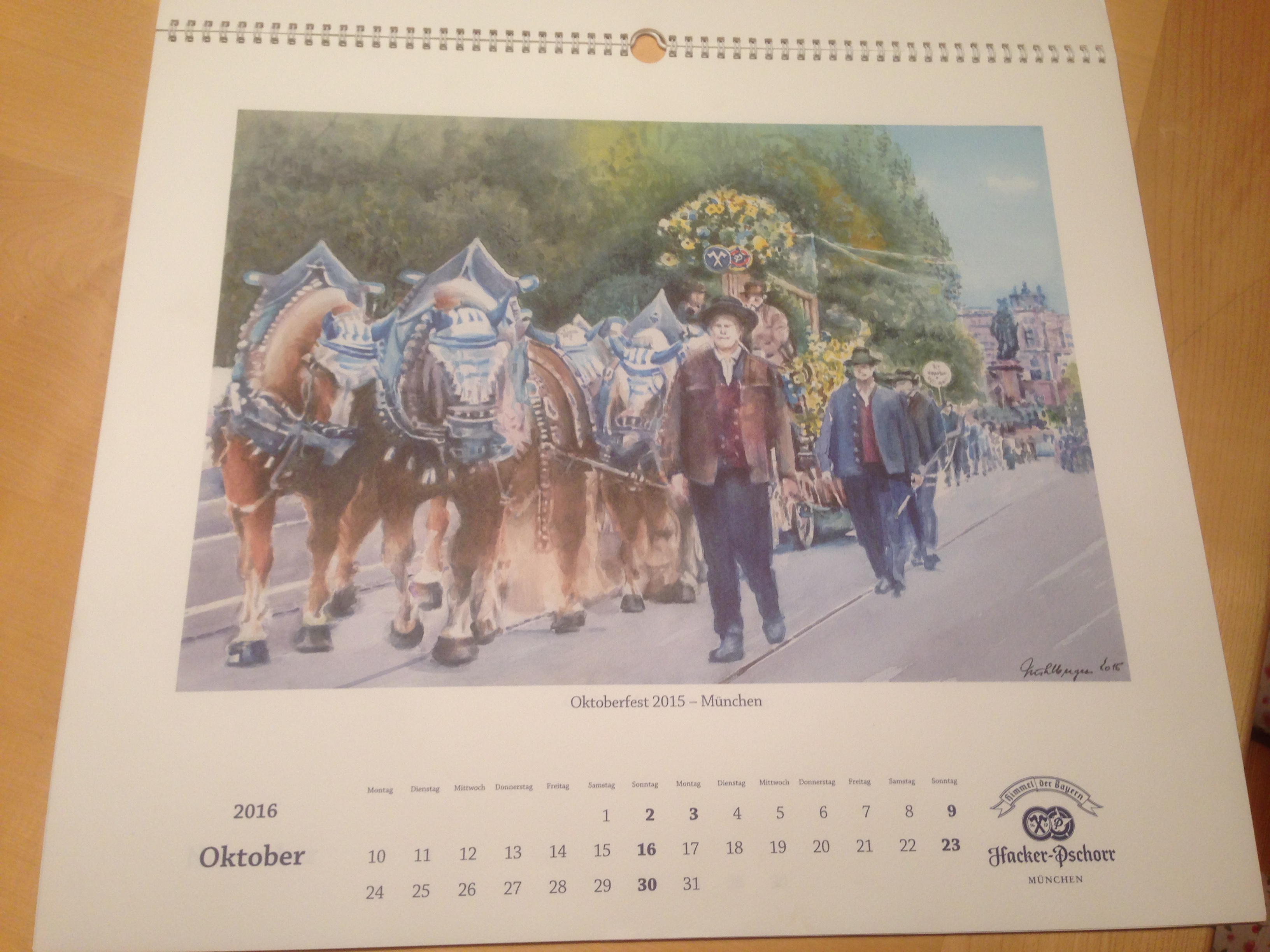 Unser Oktoberfest 6sp&auml;nner als Gem&auml;lde im limitierten Hacker-Pschorr-Kalender 2016!